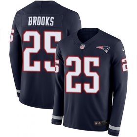 Wholesale Cheap Nike Patriots #25 Terrence Brooks Navy Blue Team Color Men\'s Stitched NFL Limited Therma Long Sleeve Jersey