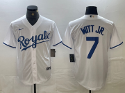 Cheap Mens Kansas City Royals #7 Bobby Witt Jr Number White Cool Base Stitched MLB Jersey