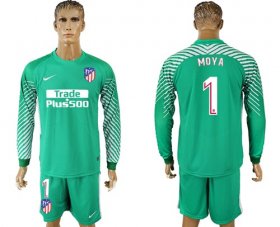 Wholesale Cheap Atletico Madrid #1 Moya Green Goalkeeper Long Sleeves Soccer Club Jersey