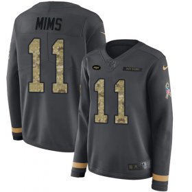 Wholesale Cheap Nike Jets #11 Denzel Mim Anthracite Salute to Service Women\'s Stitched NFL Limited Therma Long Sleeve Jersey