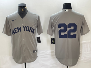 Cheap Men's New York Yankees #22 Juan Soto 2021 Grey Field of Dreams Cool Base Stitched Baseball Jersey