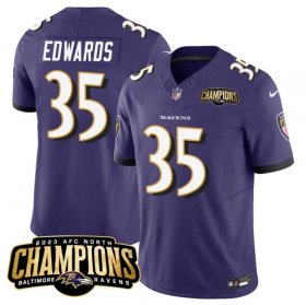 Cheap Men\'s Baltimore Ravens #35 Gus Edwards Purple 2023 F.U.S.E. AFC North Champions Vapor Limited Football Stitched Jersey