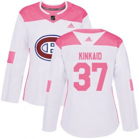 Wholesale Cheap Adidas Canadiens #37 Keith Kinkaid White/Pink Authentic Fashion Women\'s Stitched NHL Jersey