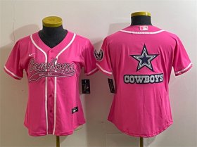 Cheap Women\'s Dallas Cowboys Pink Team Big Logo With Patch Cool Base Stitched Baseball Jersey(Run Small)