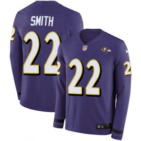 Wholesale Cheap Nike Ravens #22 Jimmy Smith Purple Team Color Men\'s Stitched NFL Limited Therma Long Sleeve Jersey