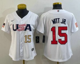 Cheap Women\'s USA Baseball #15 Bobby Witt Jr Number 2023 White World Classic Replica Stitched Jerseys