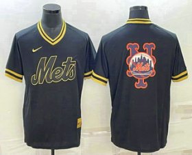 Cheap Men\'s New York Mets Big Logo Black Gold Nike Cooperstown Legend V Neck Jersey