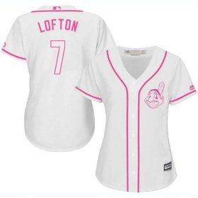 Wholesale Cheap Indians #7 Kenny Lofton White/Pink Fashion Women\'s Stitched MLB Jersey