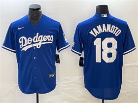 Cheap Men\'s Los Angeles Dodgers #18 Yoshinobu Yamamoto Blue Cool Base Stitched Jersey