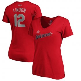 Wholesale Cheap American League #12 Francisco Lindor Majestic Women\'s 2019 MLB All-Star Game Name & Number V-Neck T-Shirt - Red