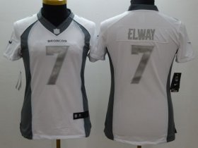 Wholesale Cheap Nike Broncos #7 John Elway White Women\'s Stitched NFL Limited Platinum Jersey