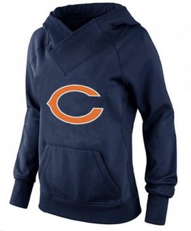 Wholesale Cheap Women\'s Chicago Bears Logo Pullover Hoodie Navy Blue-2