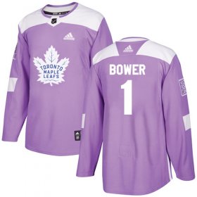 Wholesale Cheap Adidas Maple Leafs #1 Johnny Bower Purple Authentic Fights Cancer Stitched NHL Jersey