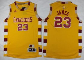 Wholesale Cheap Men\'s Cleveland Cavaliers #23 LeBron James Yellow Throwback 2017 The NBA Finals Patch Jersey