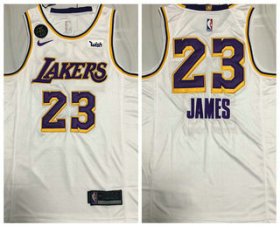 Wholesale Cheap Men\'s Los Angeles Lakers #23 LeBron James White With KB Patch NEW 2021 Nike Wish AU Stitched NBA Jersey