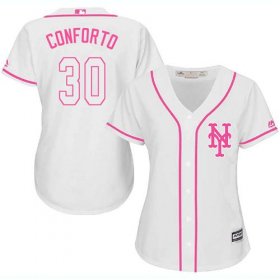 Wholesale Cheap Mets #30 Michael Conforto White/Pink Fashion Women\'s Stitched MLB Jersey
