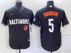 Wholesale Cheap Men\'s Baltimore Orioles #5 Brooks Robinson Black 2023 City Connect Cool Base Stitched Jersey 1