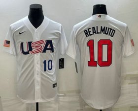 Cheap Mens USA Baseball #10 JT Realmuto Number 2023 White World Baseball Classic Stitched Jersey