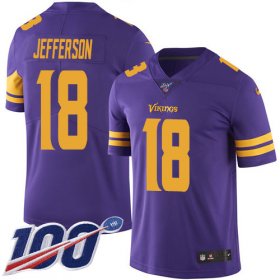 Wholesale Cheap Nike Vikings #18 Justin Jefferson Purple Men\'s Stitched NFL Limited Rush 100th Season Jersey