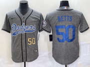 Wholesale Cheap Men's Los Angeles Dodgers #50 Mookie Betts Number Grey Gridiron Cool Base Stitched Baseball Jersey