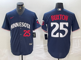 Cheap Men\'s Minnesota Twins #25 Byron Buxton Number 2023 Navy Blue Cool Base Stitched Jersey