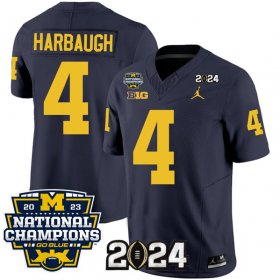 Cheap Men\'s Michigan Wolverines #4 Jim Harbaugh Navy 2024 F.U.S.E. With 2023 National Champions Patch Stitched Jersey