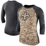 Wholesale Cheap Women's New Orleans Saints Nike Camo Charcoal Salute to Service Legend Three-Quarter Raglan Sleeve T-Shirt