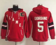 Wholesale Cheap Calgary Flames #5 Mark Giordano Red Women's Old Time Heidi NHL Hoodie