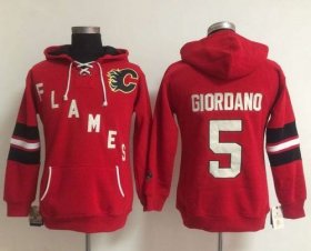 Wholesale Cheap Calgary Flames #5 Mark Giordano Red Women\'s Old Time Heidi NHL Hoodie