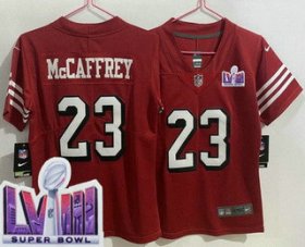 Cheap Women\'s San Francisco 49ers #23 Christian McCaffrey Limited Red Throwback LVIII Super Bowl Vapor Jersey