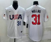 Cheap Men's USA Baseball #31 Cedric Mullins Number 2023 White World Classic Stitched Jerseys