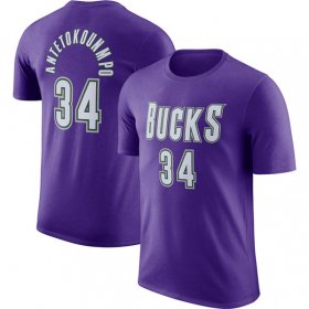 Cheap Men\'s Milwaukee Bucks #34 Giannis Antetokounmpo Purple Hardwood Classic Long Sleeve T-Shirt