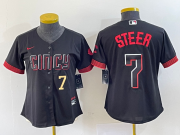 Wholesale Cheap Women's Cincinnati Reds #7 Spencer Steer Numer Black 2023 City Connect Cool Base Stitched Baseball Jersey