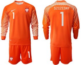 Wholesale Cheap Poland #1 Szczesny Orange Goalkeeper Long Sleeves Soccer Country Jersey