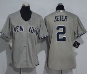 Wholesale Cheap Yankees #2 Derek Jeter Grey Women\'s Road Stitched MLB Jersey