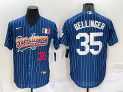 Wholesale Cheap Men's Los Angeles Dodgers #35 Cody Bellinger Number Navy Blue Pinstripe Mexico 2020 World Series Cool Base Nike Jersey