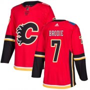 Wholesale Cheap Adidas Flames #7 TJ Brodie Red Home Authentic Stitched Youth NHL Jersey