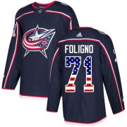 Wholesale Cheap Adidas Blue Jackets #71 Nick Foligno Navy Blue Home Authentic USA Flag Stitched Youth NHL Jersey