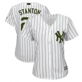Wholesale Cheap Yankees #27 Giancarlo Stanton White Strip 2018 Memorial Day Cool Base Women\'s Stitched MLB Jersey