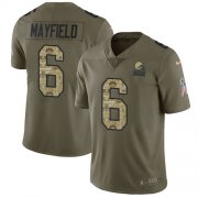 Wholesale Cheap Nike Browns #6 Baker Mayfield Olive/Camo Youth Stitched NFL Limited 2017 Salute to Service Jersey