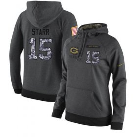 Wholesale Cheap NFL Women\'s Nike Green Bay Packers #15 Bart Starr Stitched Black Anthracite Salute to Service Player Performance Hoodie