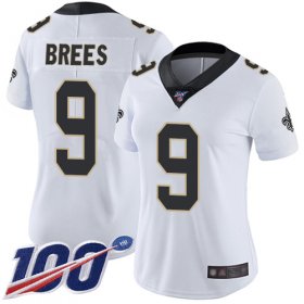 Wholesale Cheap Nike Saints #9 Drew Brees White Women\'s Stitched NFL 100th Season Vapor Limited Jersey