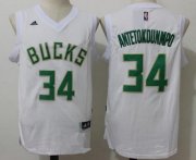 Wholesale Cheap Men's Milwaukee Bucks #34 Giannis Antetokounmpo All White Stitched NBA adidas Revolution 30 Swingman Jersey