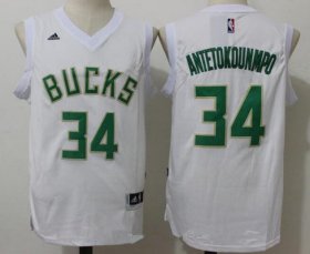 Wholesale Cheap Men\'s Milwaukee Bucks #34 Giannis Antetokounmpo All White Stitched NBA adidas Revolution 30 Swingman Jersey