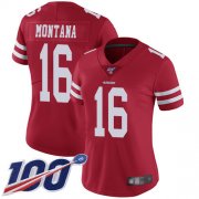 Wholesale Cheap Nike 49ers #16 Joe Montana Red Team Color Women's Stitched NFL 100th Season Vapor Limited Jersey