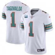 Wholesale Cheap Men's Miami Dolphins 2022 #1 Tua Tagovailoa White With 1-star C Patch Stitched Jersey