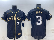 Wholesale Cheap Men's Houston Astros #3 Jeremy Pena Number Black Gold 2022 World Series Stitched Flex Base Nike Jersey