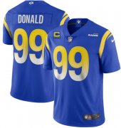 Wholesale Cheap Men's Los Angeles Rams 2022 #99 Aaron Donald Blue With 4-star C Patch Stitched NFL Jersey