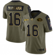 Wholesale Cheap Men's Olive San Francisco 49ers #16 Joe Montana 2021 Camo Salute To Service Golden Limited Stitched Jersey