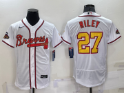 Wholesale Men's Atlanta Braves #27 Austin Riley White Gold 2021 World Series Champions Stitched MLB Flex Base Jersey